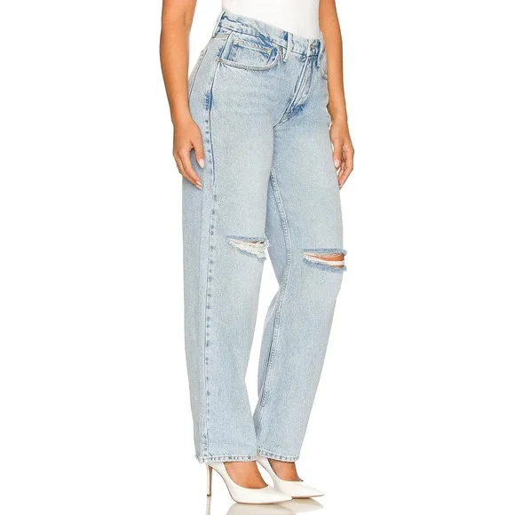 Good American Good '90s Jeans Womens Size 8/29 Blue Destroyed Denim Straight Leg - Picture 3 of 13